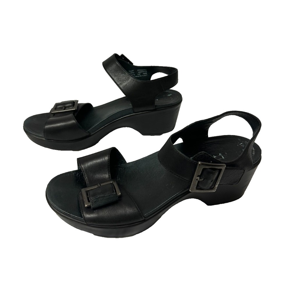 Dansko Black Leather Sandals Womens 10.5/41 Slingback Wedge Comfort Platform